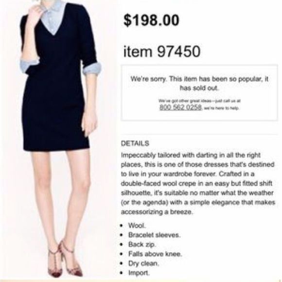J. Crew Dark Navy wool V Neck Crepe Sheath Dress Lined 4 - Picture 1 of 6